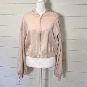 Lulu's Blush Color Hooded, Cropped, Zip Sweater with Puffy Sleeves  Size L